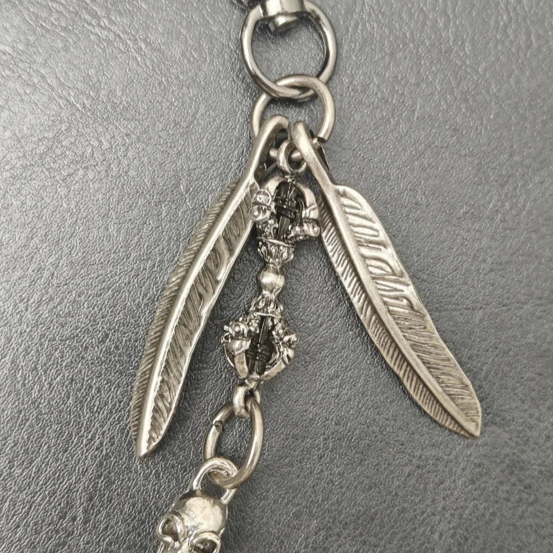 Male Skull Pants Chain Silvery Feather Metal Ones Waist Fashion luxurious y2k Jin Gangchu Key Chain Hip Hop Punk Accessories 250722