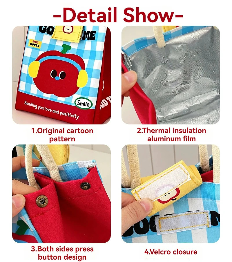 Lunch Bags Cute Bento Bag For Office Workers Large Capacity Tote Bag Cartoon Insulated Fresh-Keeping Bag Student Lunch Box Bag 250723