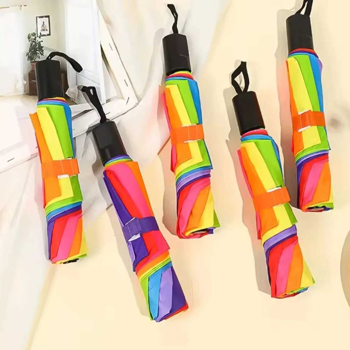 Windproof Foldable Umbrella Women Men Manual Popular Rainbow Three Folding Umbrella Adults Children Strong Resistant Umbrella R250724