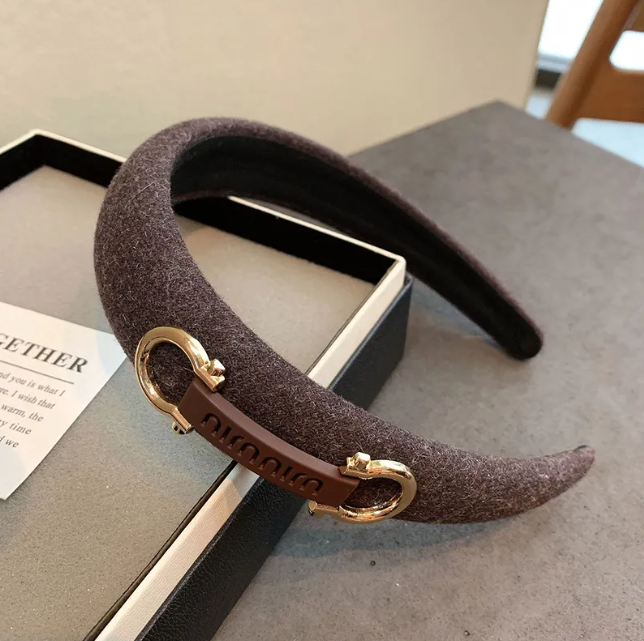 Women Simple Versatile Wool Fabric Headband Korean Style Elegant Horse Hoof Buckle Clip Wide Edge Hair Accessory
