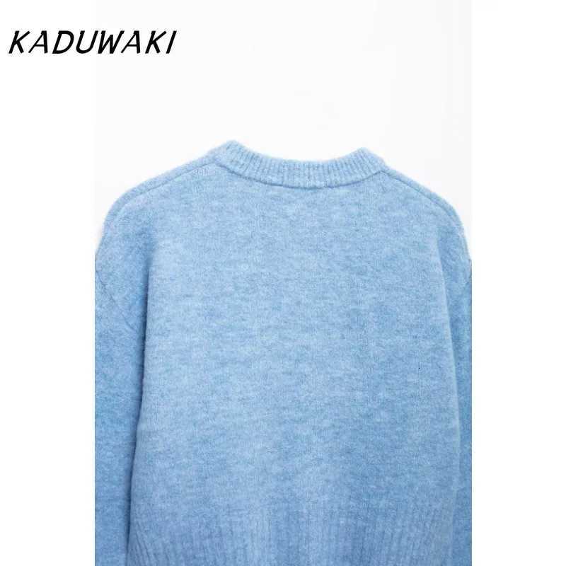 Kaduwaki Womens Sweater Knitwear Blue Cropped Sweaters Knitted Cardigan Women Spring Long Sleeve Brown Cardigans Button Jacket X250724