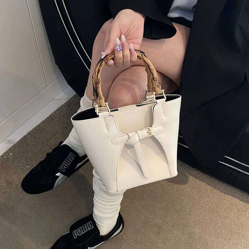 Bamboo Designed Top-handle Bags For Women 2-IN-1 Bucket Shoulder Crossbody Bag Set Spring New Designer Handbag