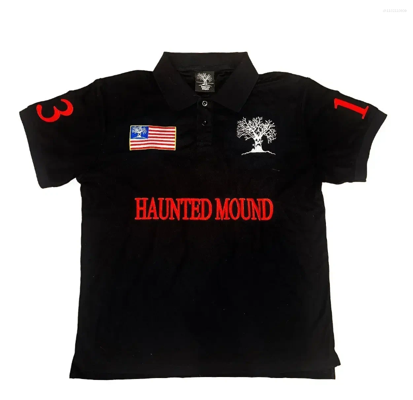 Men's Polos Y2k Haunted Mound Short Sleeve Shirts Collar Retro T-shirt Gothic Pattern Embroider Men Women 2000s Street Clothing