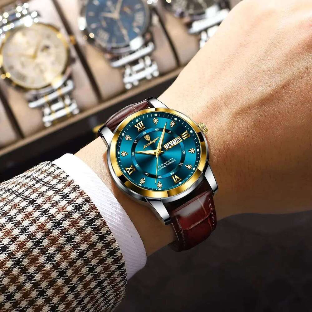 DHwatches POEDAGAR Fashion Elegant Week Waterproof Luminous Men Wristwatch Leather Strap Reloj Men's Watch for Man