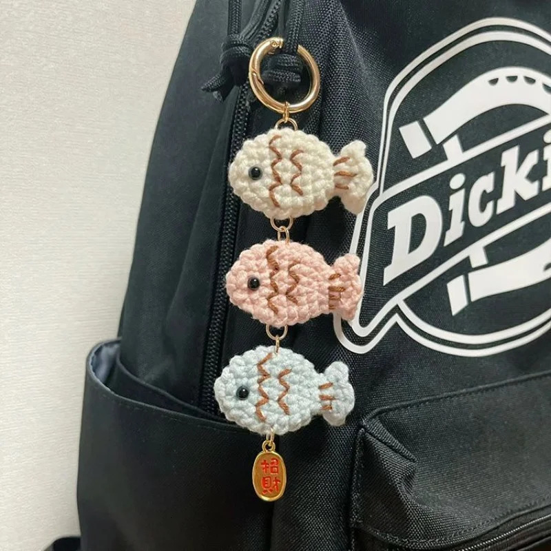 Handmade Cat Fish Keychain Cute Weaving DIY Animal Bag Mobile Phone Accessories Yarn Crochet Doll Pendant Girl Women Gifts 250722