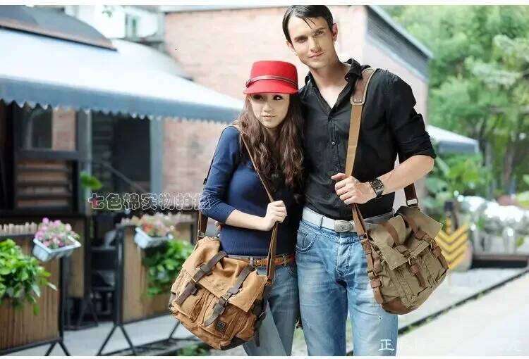 Men's Women's Casual Vintage Canvas Leather Cotton Rucksack Mountaineering Messenger School Shoulder Bag