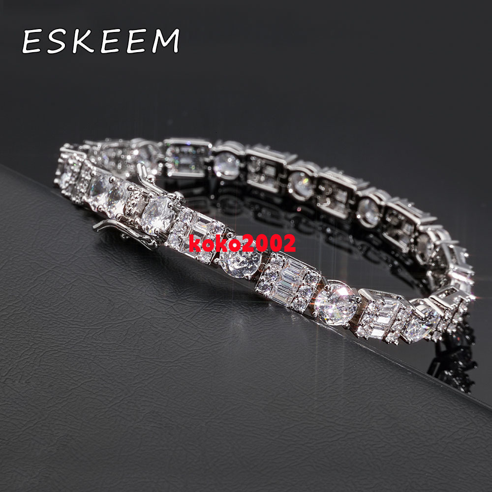 Women VVS Moissanite Tennis Bracelet Square Circular Design 925 Sterling Silver Sparkling Diamond Tennis Chain Hip Hop Jewelry