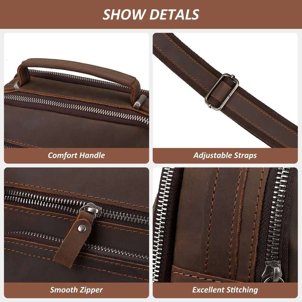 Crazy Horse Leather Men's Shoulder Bag Vintage Crossbody Man Casual Office Messenger Bags forWork Business Travel Handbag
