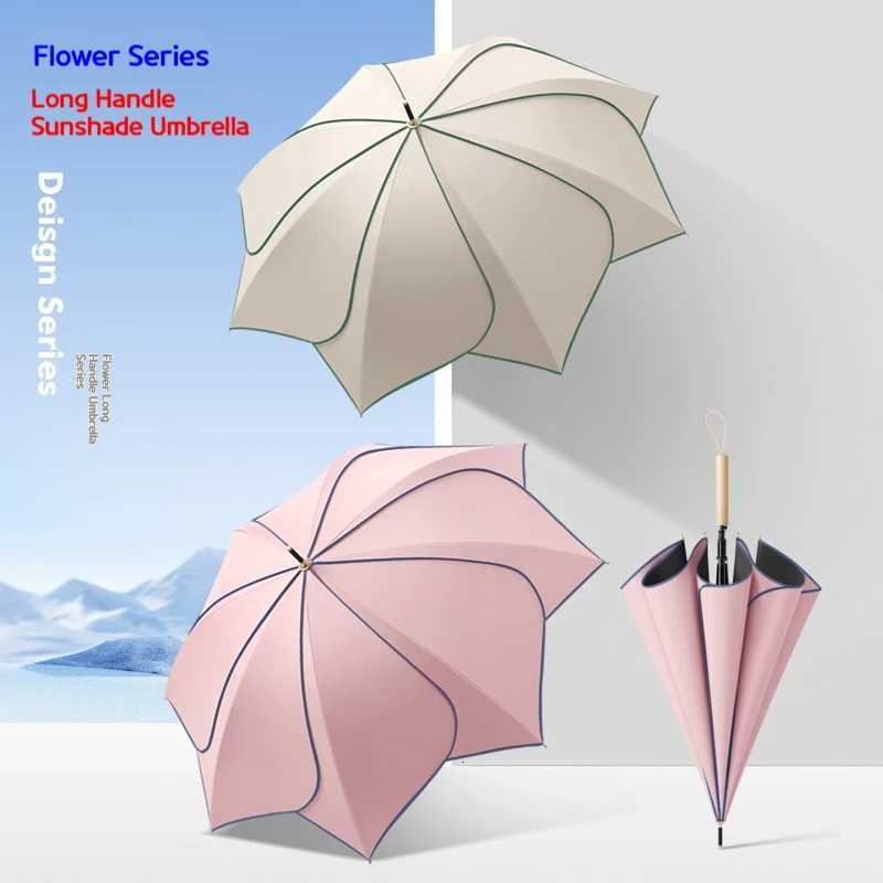 Flower Long Handled Rain and Sunshine Dual-Use Umbrella UV Protection Sun Protection Sunshade Umbrella Vinyl Umbrella R250724
