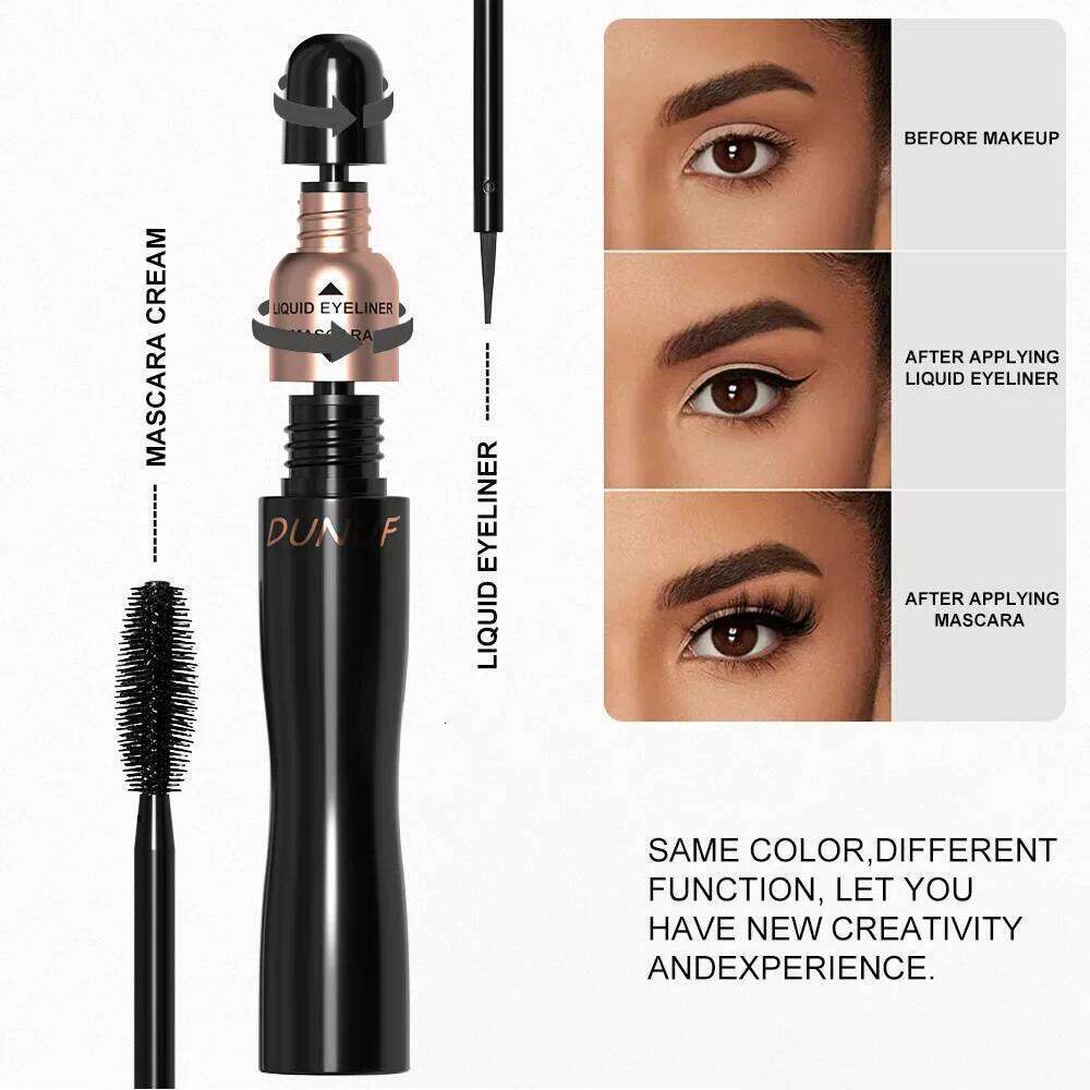 DUNUF Fast Dry Waterproof 2-in-1 Mascara & Set Sdge-Proof Lengthening Curling Volumizing High Pigment Liquid Eyeliner