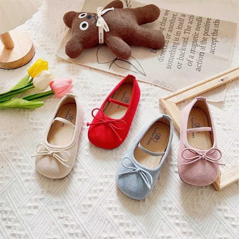 2025 Girls Ballet Flats Casual Round Toe Cute Suede Ballerina Church Princess Shoes Spring Elegant Par Shoes Bow Size 21-30 XJ250724