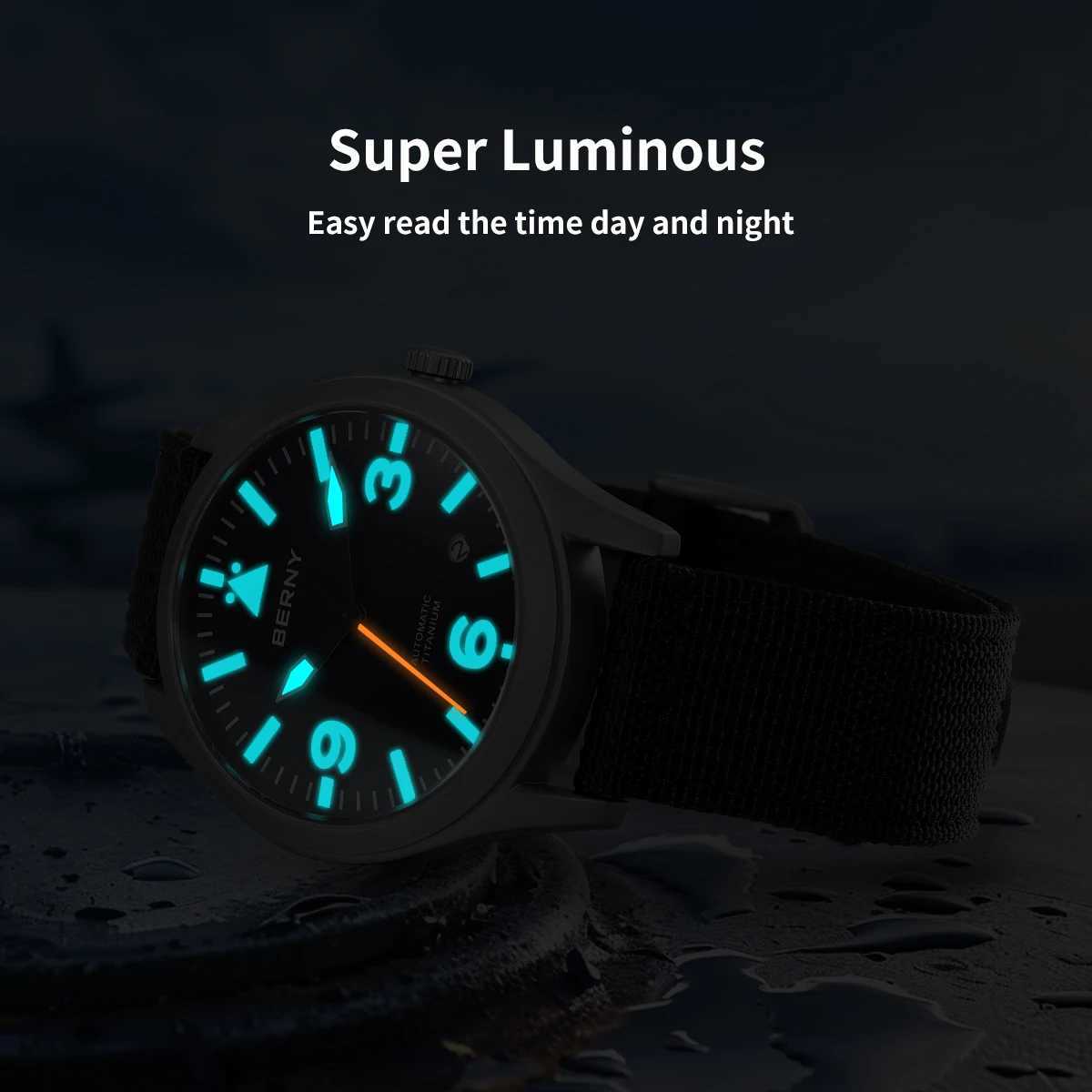 BERNY Pilot Titanium Automatic Watch for Men Sapphire AR Coated 10Bar Super Luminous Mens Wristwatch Sports Aviation Mens Watches W250724