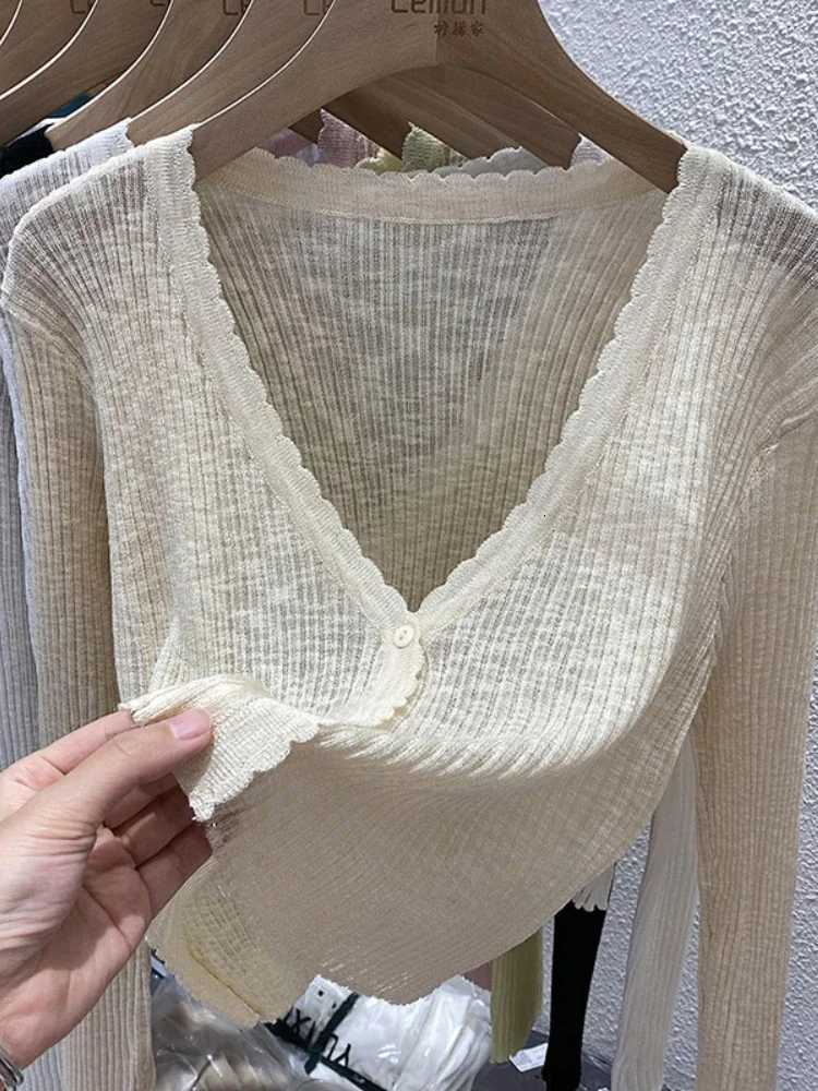 Summer Short Ice Silk Knitted Sun Protection Cardigan Womens Thin Suspender Skirt Layered Gauze Jacket Air-conditioned Cover Up X250724