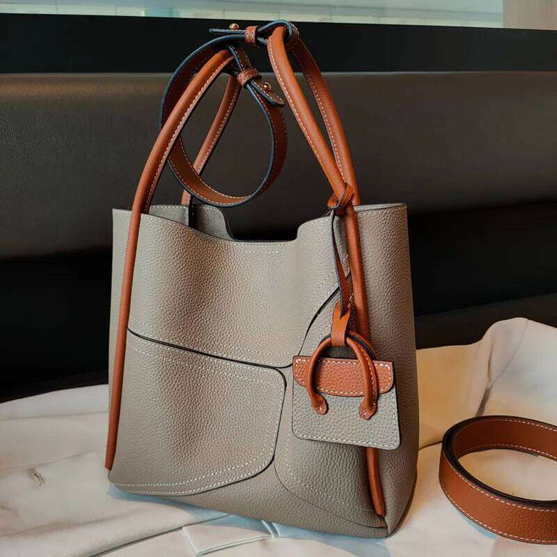 Luxury Designer Niche Lady Fashion Patchwork Portable Leather Crossbody Convex Vegetable Basket Women Bucket Shoulder Bag