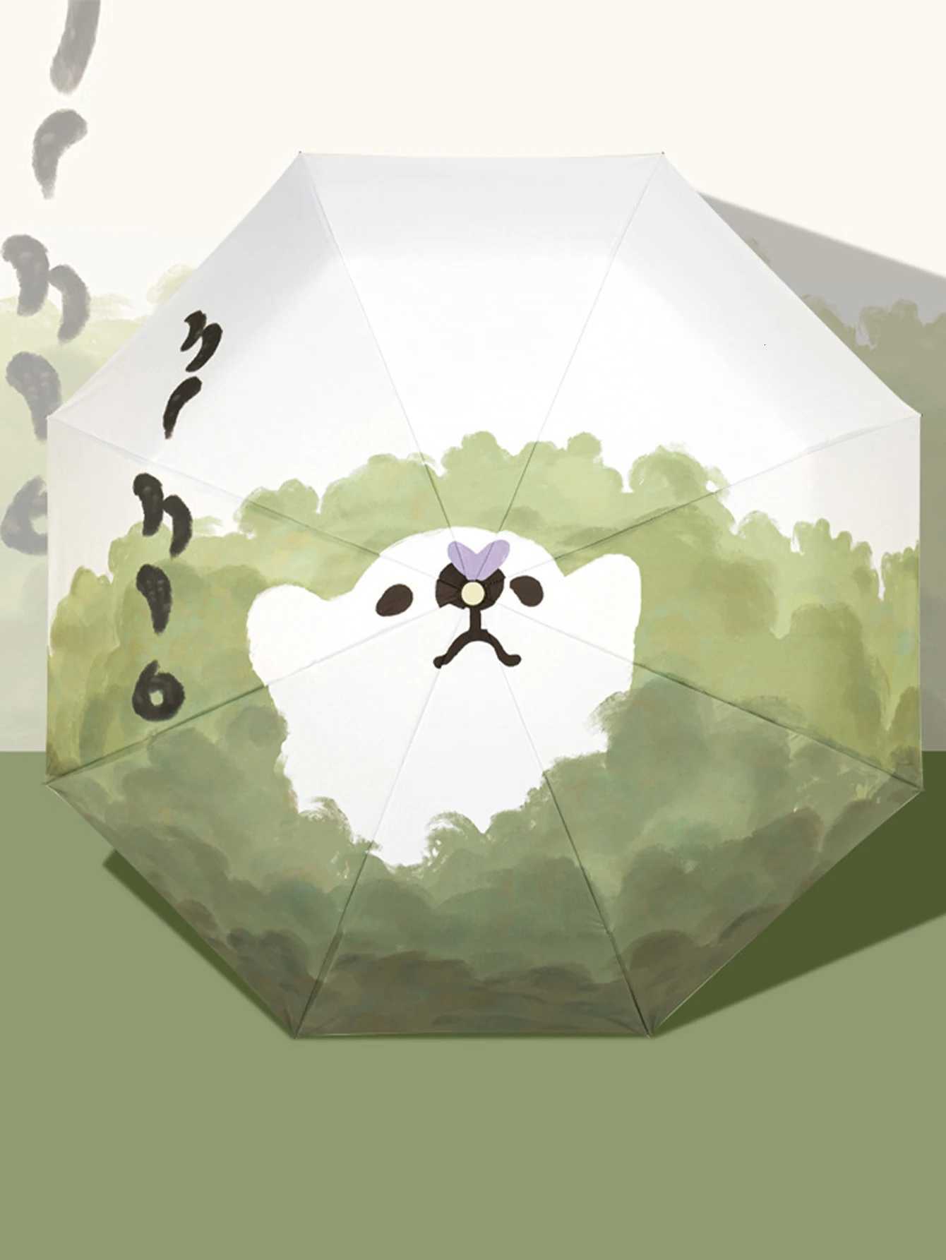 Sunshade Umbrella Cute Little Bear Sun Umbrella with Automatic Fresh Folding for Womens Senior Black Glue Sun Umbrella R250724