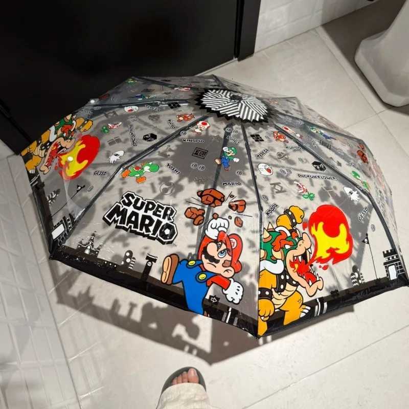 Super Mario Bros Automatic Umbrella Transparent Solid Color Manual Umbrellas Cartoon Outdoor Rain Umbrella Fashion Portable Gift R250724