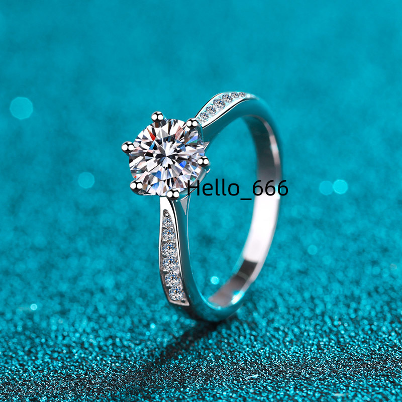 Fashion Jewelry 6-claw Design Womens Luxury 925 Sterling Silver D Color 1ct Moissanite Diamond Ring