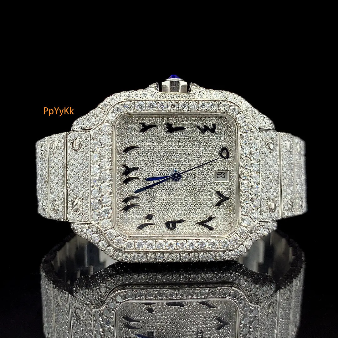 High Quality VVS Moissanite Diamond Wrist Watch for Men Hot Selling Stainless Steel Band Quartz Movement Iced out Hip Hop watch