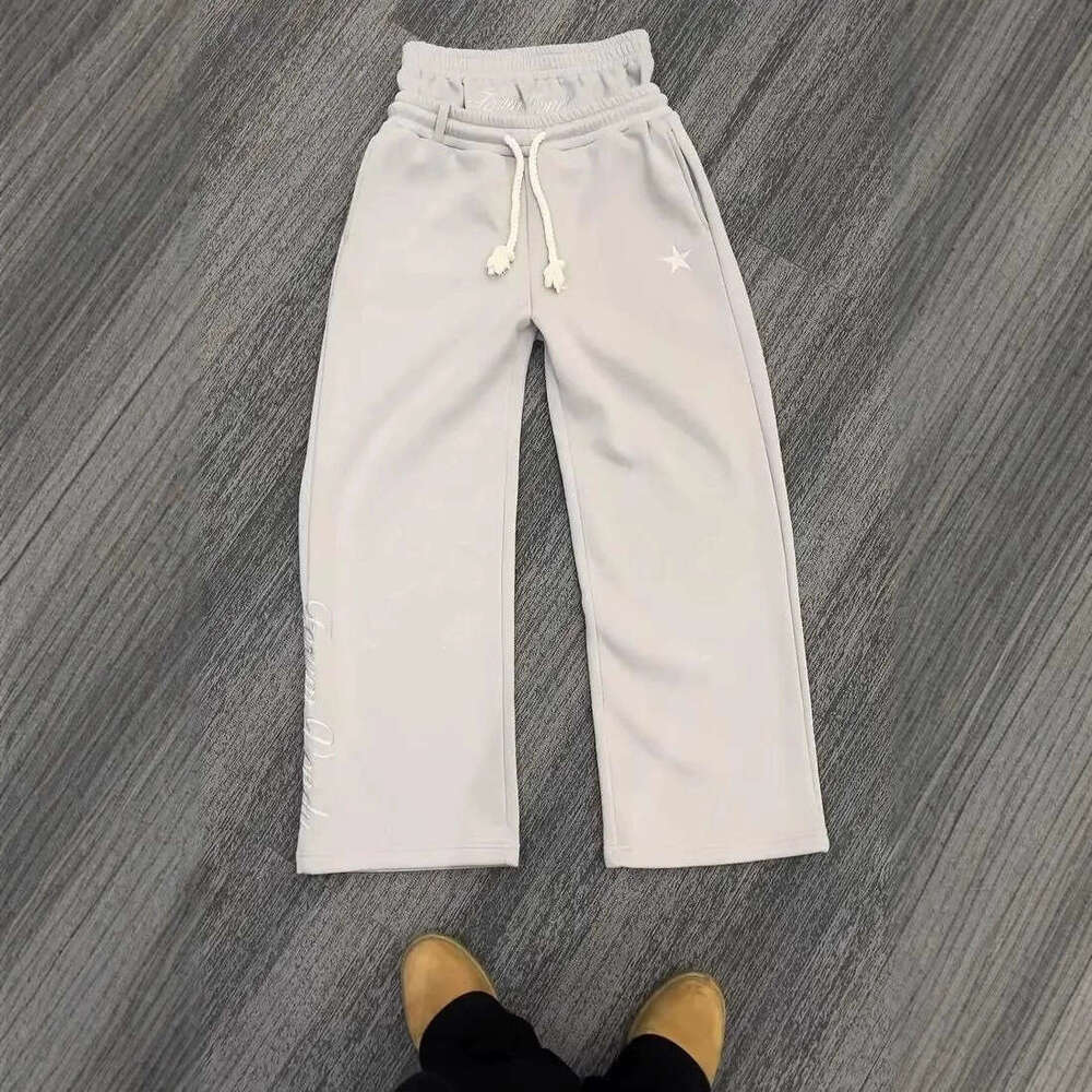 Double Waist Embroidered Sweatpants Unisex Trendy High Street Long Fake Two-Piece Loose Wide-Leg Pants