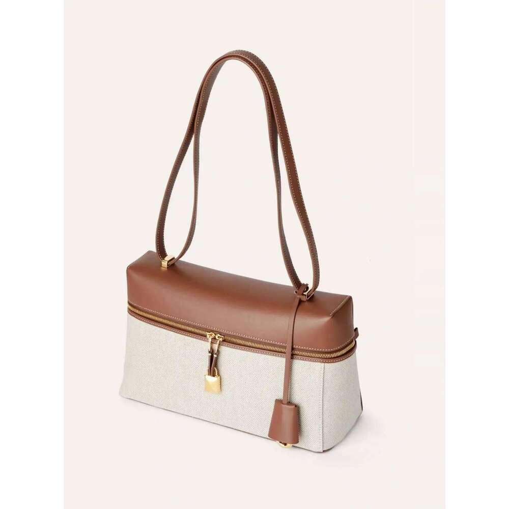 High-End Leather And Canvas LunBagsbox oulder Crossbody for Commuting Women's Large Capaci Single Strap Bag