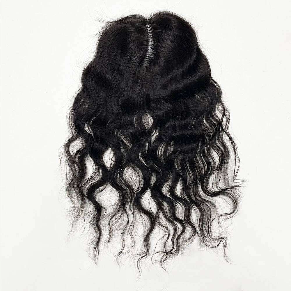Women Wavy Virgin Human 13x15cm Swiss Lace Base Topper Natural Black Color Hair Pieces with Clips