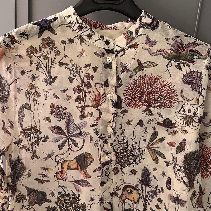 Ladies Floral Print Colorful Shirt Premium Long Sleeve Blouses Luxury Ditsy Print & French Riviera Style Clothing S0753