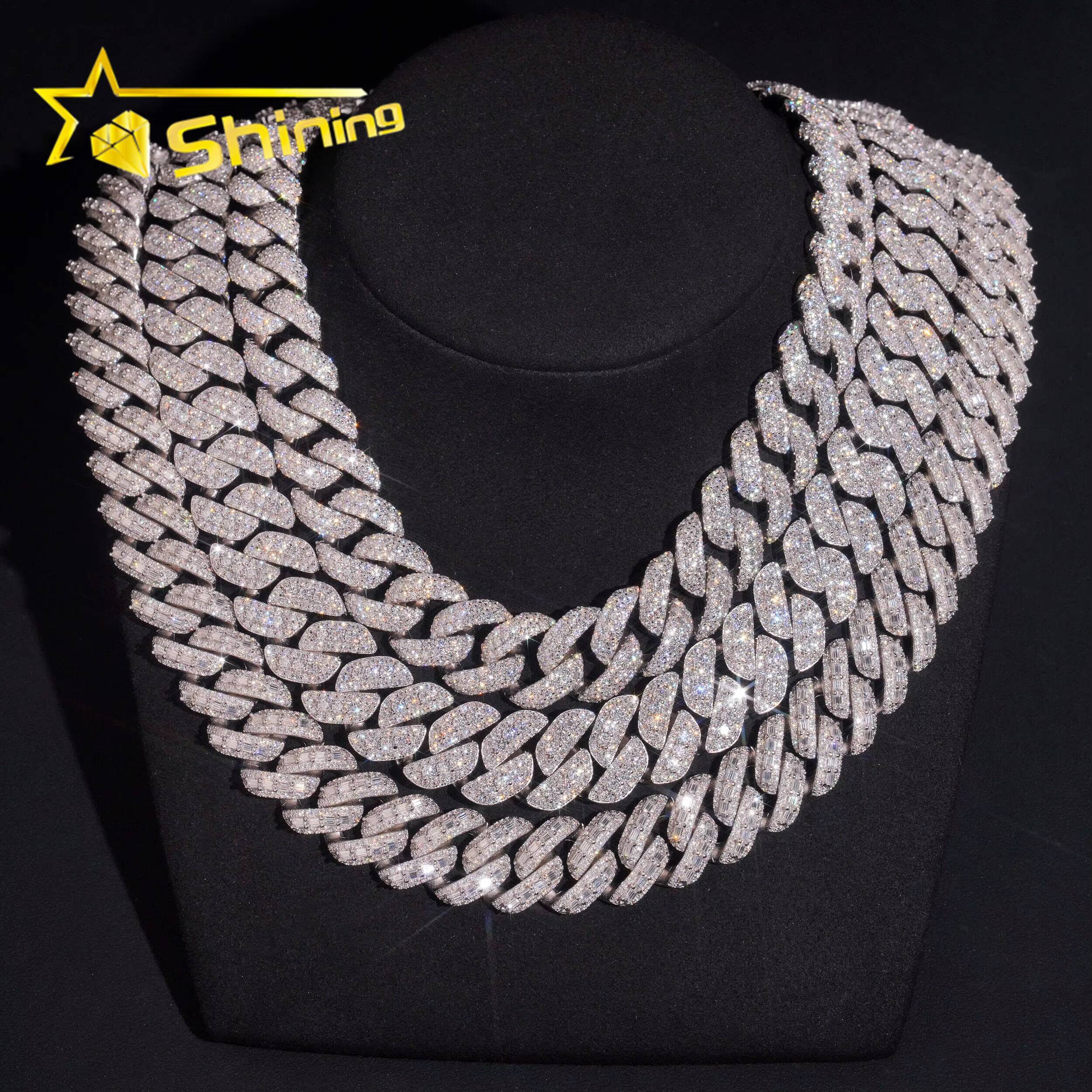 Hip Hop Jewelry 18mm Big Chain 925 Sterling Silver Gold Plated GRA Certificate Iced Out Necklace Moissanite Cuban Link Chain