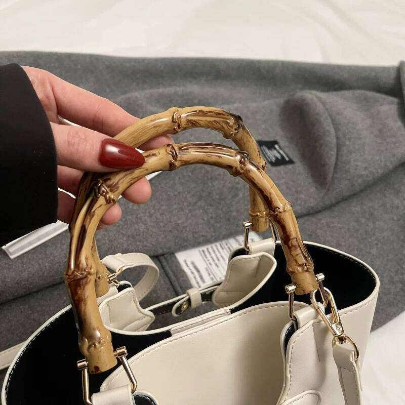 Bamboo Designed Top-handle Bags For Women 2-IN-1 Bucket Shoulder Crossbody Bag Set Spring New Designer Handbag