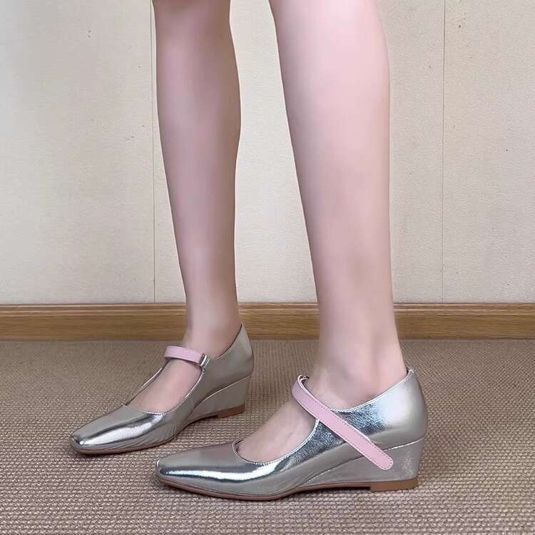 Heel Sandals Sandals Shoes Women Heels New Style Wedge Square Toe Shallow Mouth Mary Jane Shoes For Women Korean Version Velcro Color Block