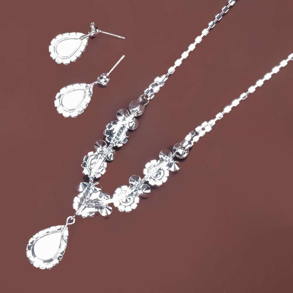 Korean Style Rhinestone Set Necklace Fashion Versatile Zircon Women's Water Drop Earrings Yiwu Jewelry Factory