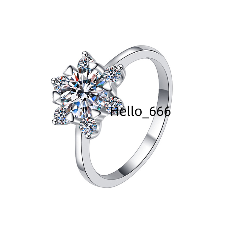 Fine Designer 925 Sterling Silver Bridal Jewelry Luxury Sweet Shine Flower Snowflake 1ct Zircon Moissanite Rings for Girls