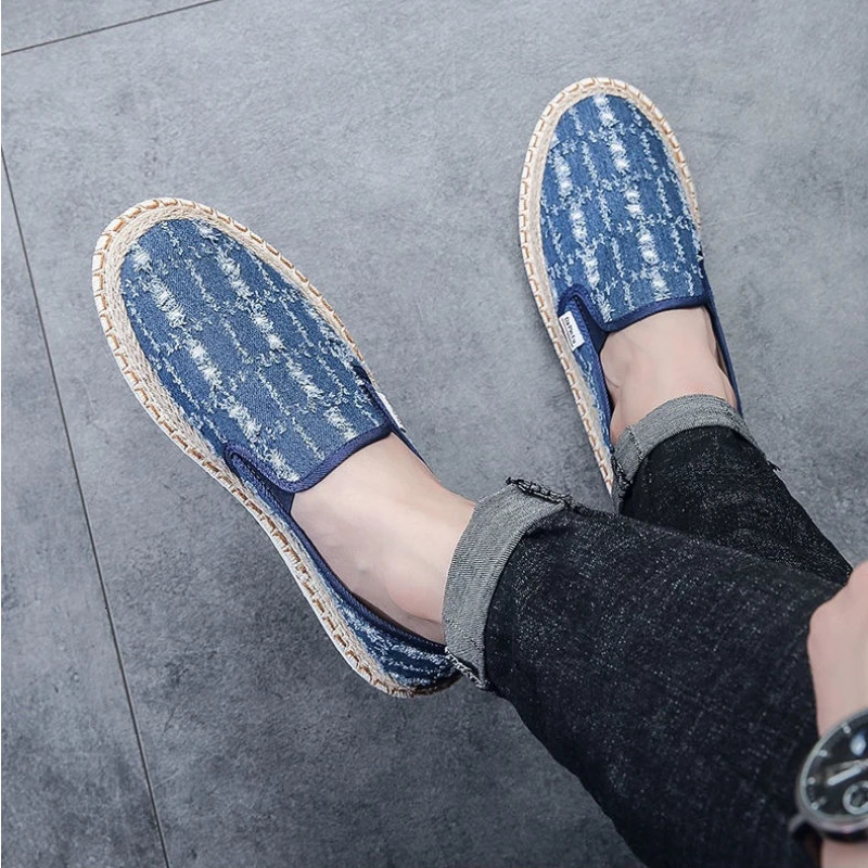 Male Moccasin Breathable Casual Canvas Shoes Hemp Insole Fisherman Shoes Slip on Loafers Mens Espadrille Summer Flats Shoe 250716