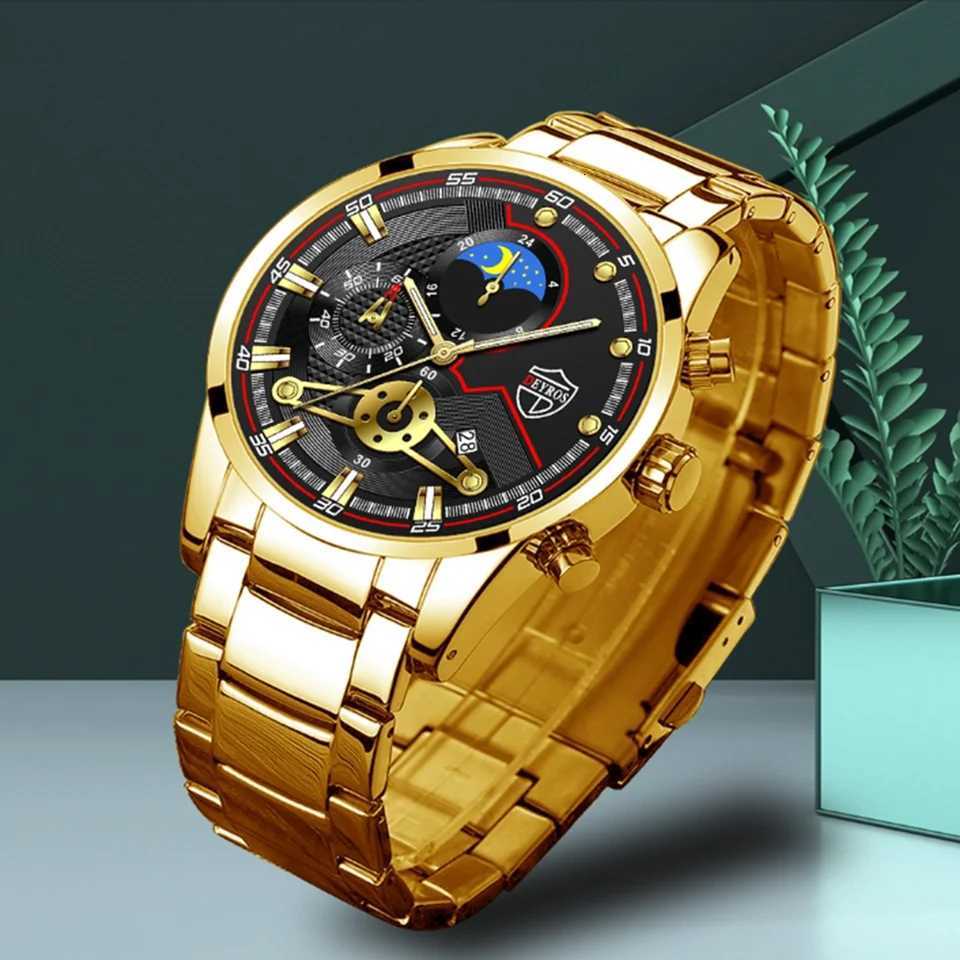 Mens Luxury 3-Piece Business Watches Mens Full Calendar Leisure Sports Watch Men Stainless Steel Quartz Watch W250724