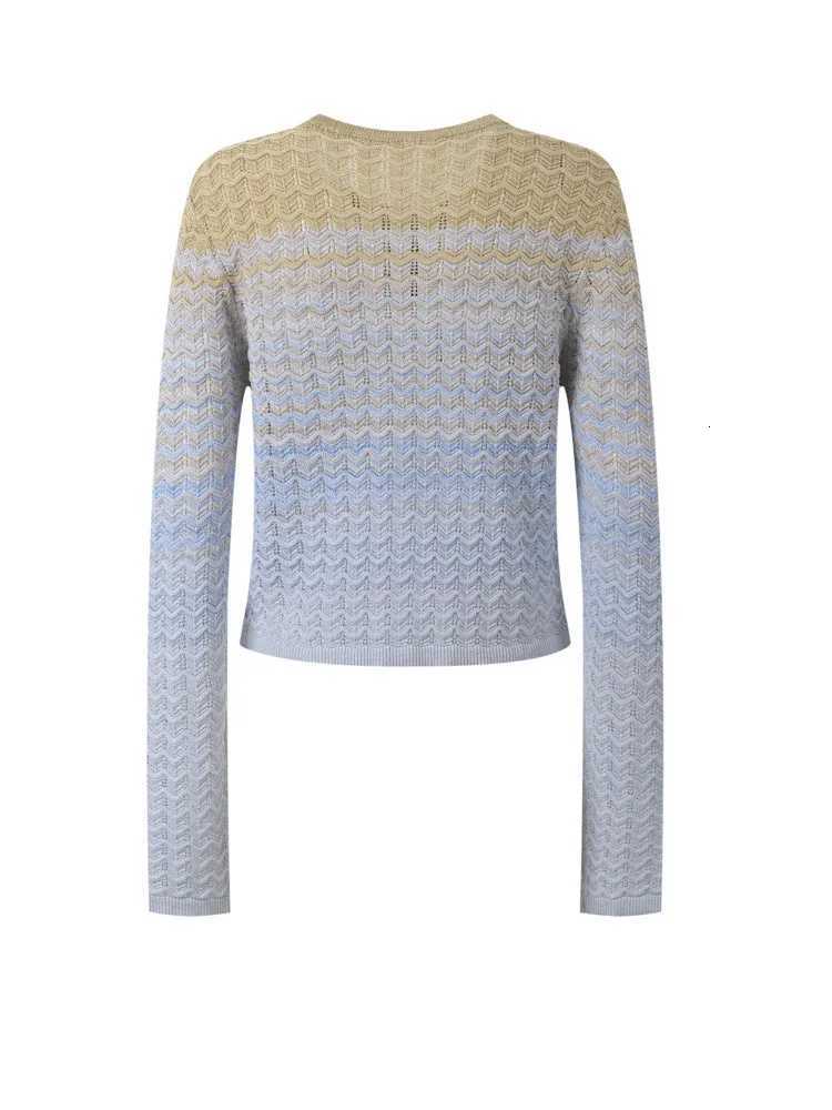 2025 Spring Gradient Color Wave Pattern Round Neck Single Breasted Slimming Knit Cardigan X250724