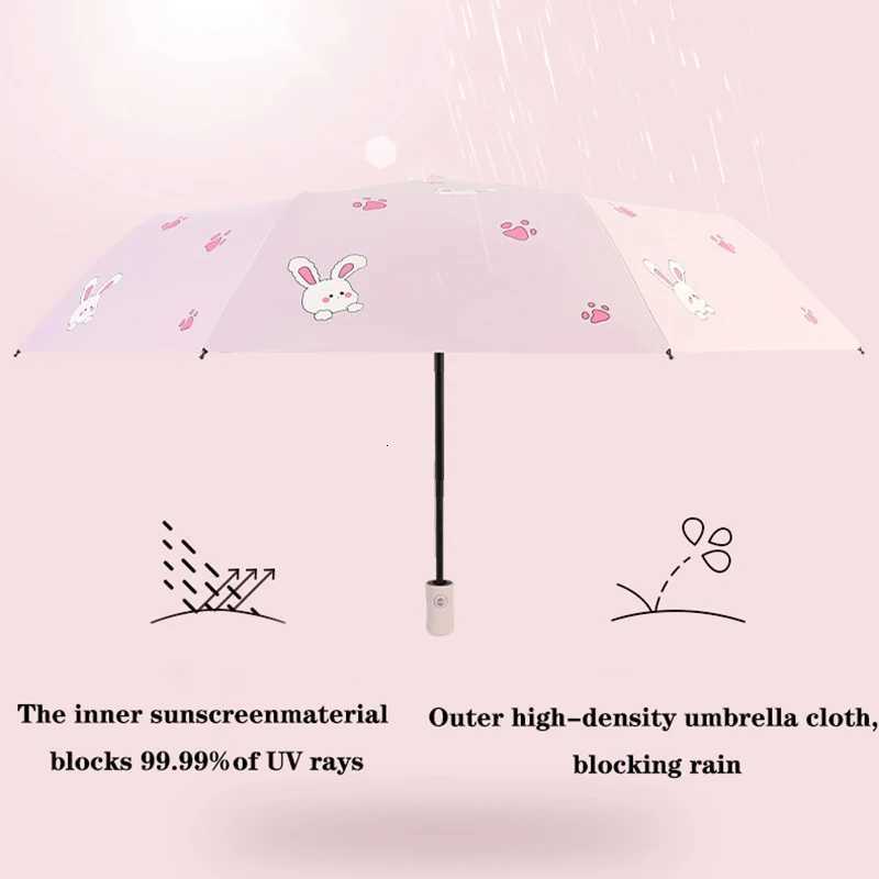 Umbrella parasol black rubber umbrella fabric various colored rabbits fashionable automatic umbrella adult student umbrella R250724