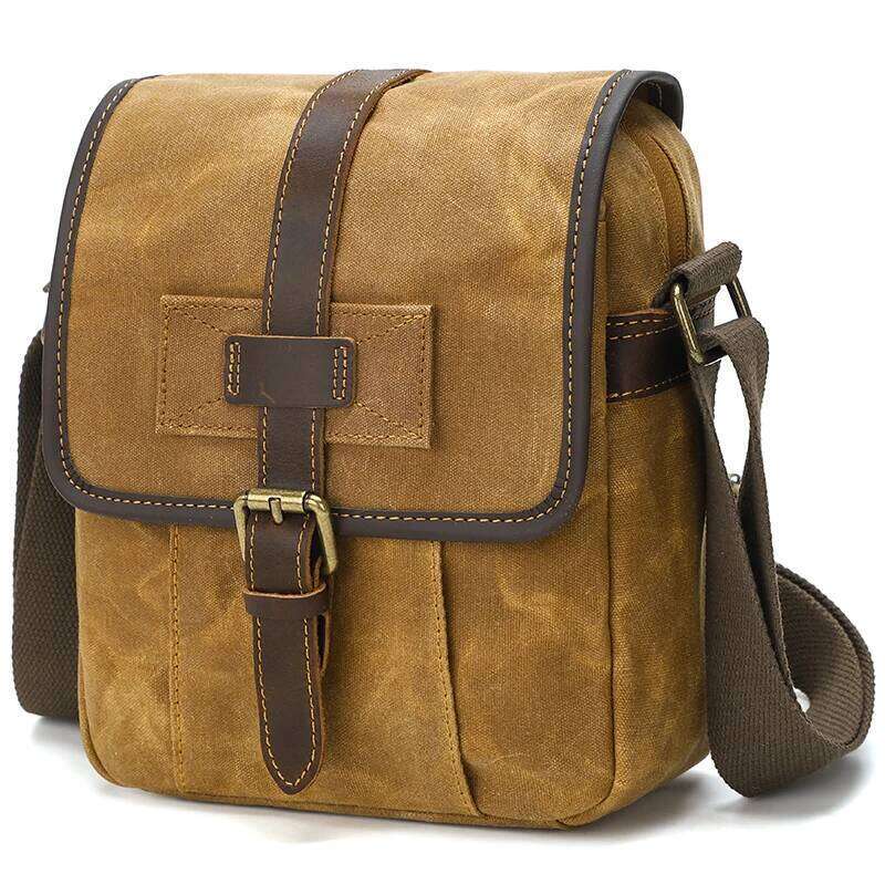 Men's Leather Crossbody Shoulder Bags Small Waterproof Waxed Canvas Man Messenger High Quality Vintage Bag