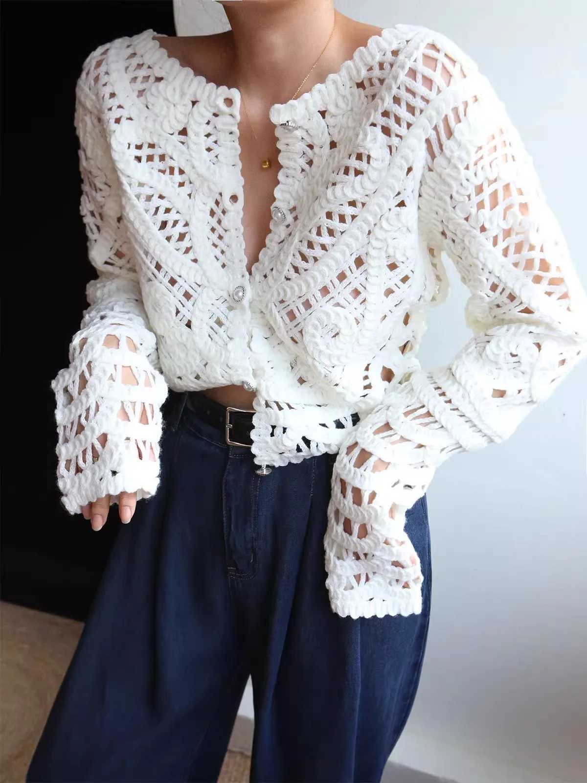 Women Handmade Hollow Out Slim Fit Cardigan 2025 Spring Summer Bohemian Tops C-004 X250724