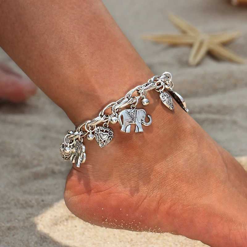 Vintage Silver Gold Color Anklets for Women Elephant Pendant Charms Box Chain Beach Summer Foot Ankle Bracelet Wholesale Jewelry S250723