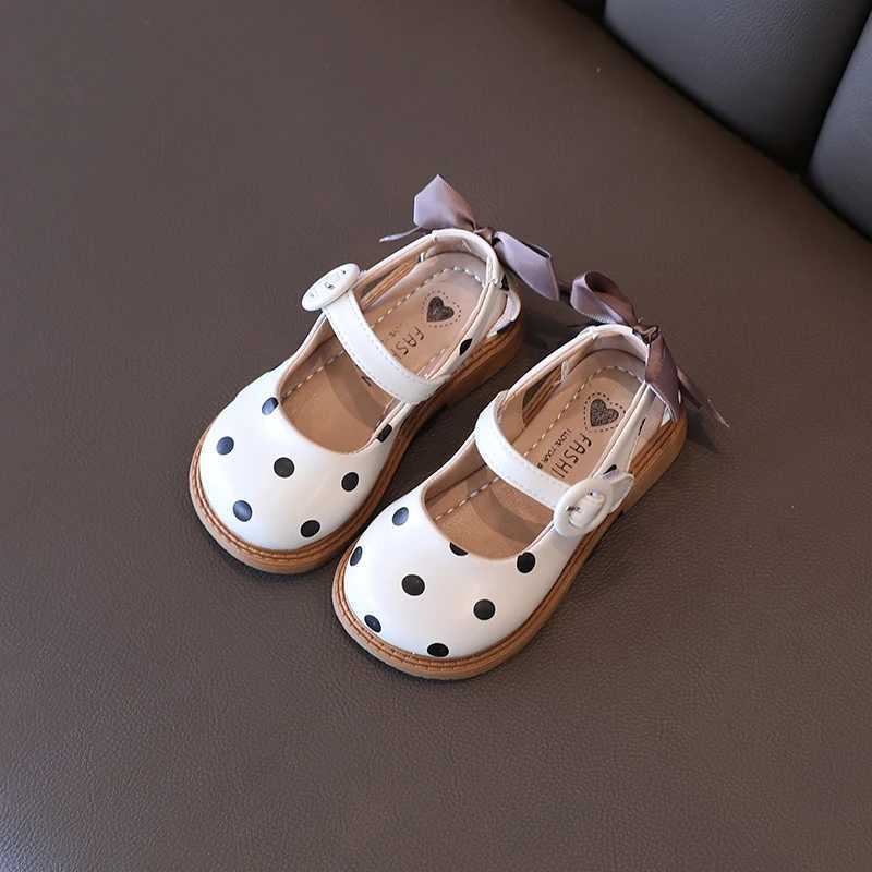 Toddler Girls Mary Janes Elegant Back Bowtie Beige Khaki Four Season Children Leather Shoes 21-30 Polka Dot Light Kids Shoes XJ250724