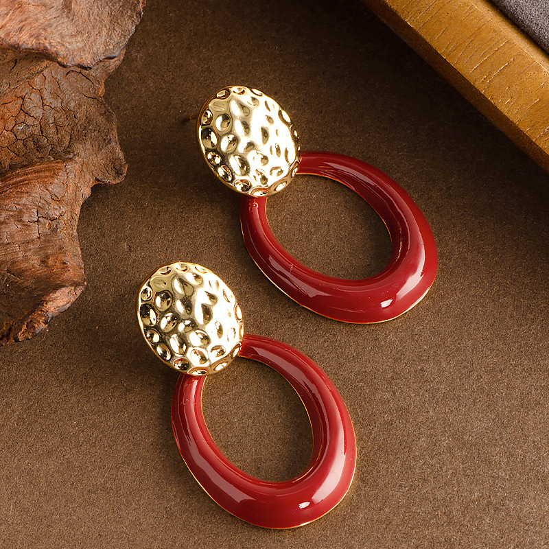 Enamel Geometric Large Hoop Earrings for Women Fashionable and Elegant Sier Needle Ear Jewelry