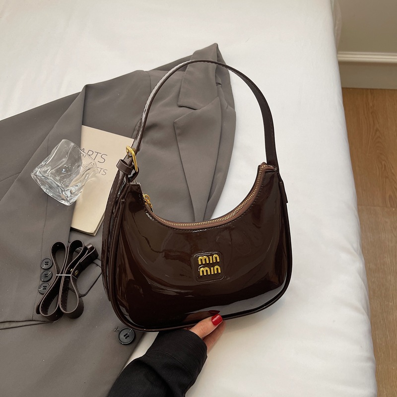 free shipping shoulder bag Handheld fashionable patent leather dumpling bag for women simple versatile armpit bag high-end single shoulder women'