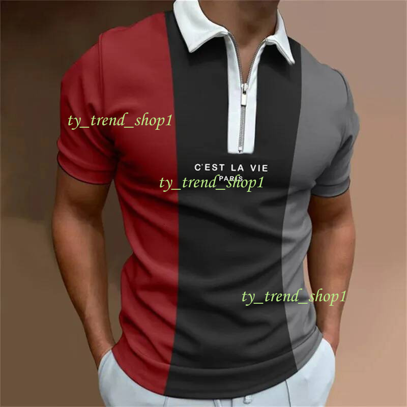 Fashion Mens Hawaiian For Men Haruku Summer Stripe Plaid Print T Shirt Zipped Lapel Golf Polo Top 240617 469