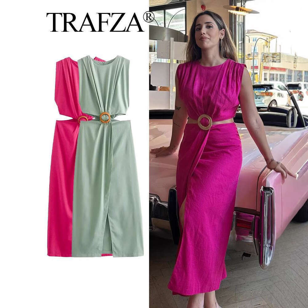 Autumn New Women's Fashion Elegant Open Design Buckle Decorated Dress B5