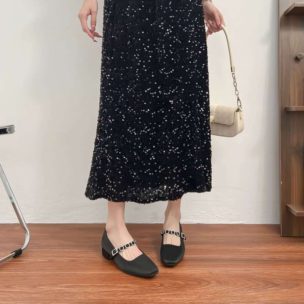 High Heels for Women, Outdoor Wear, High-End French Style, Strap Mary Jane Women's 2025 Spring Summer Chunky Heel Single Shoes, Versatile