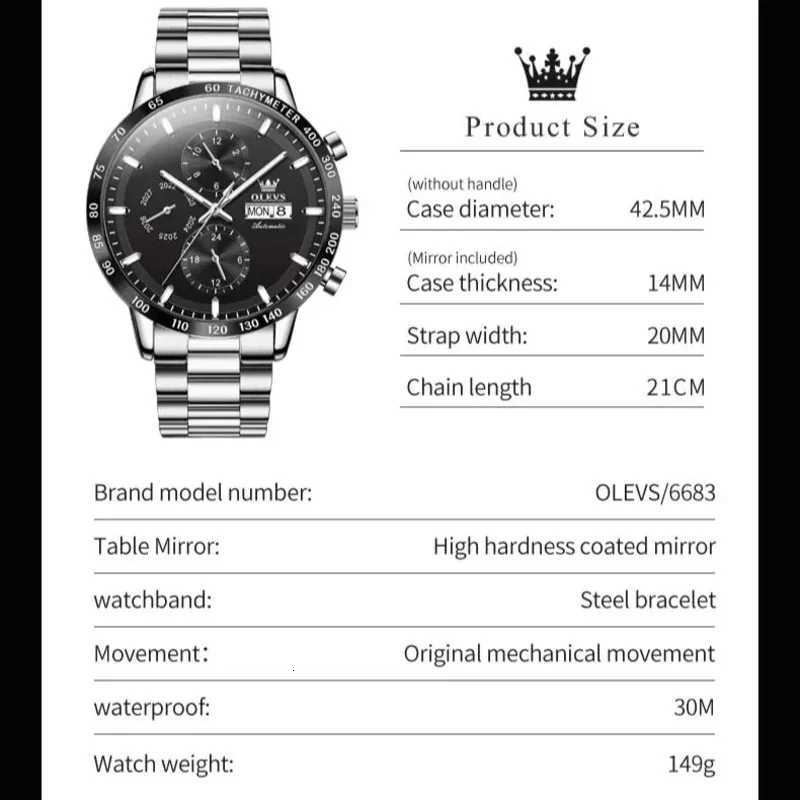 OLEVS 6683 Multi functional Mens Watch Stainless Steel Waterproof Watch High Quality Luxury Mens Automatic Mechanical Watch W250724
