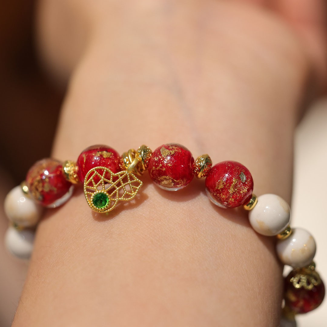 Elegant Versatile Chinese Style Gold Foil Ash glazed Glass Beaded Bracelet for Women Multicolored Treasures Mascot inspired with Imperial Ethnic Flair