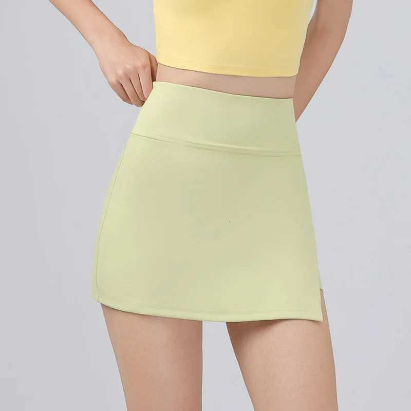 Summer Solid Color Women Yoga Fake Two Pieces Anti-emptied Running Skirt Sports Fitness Gym Skin-friendly Elastic Tennis Skirt XJ250724