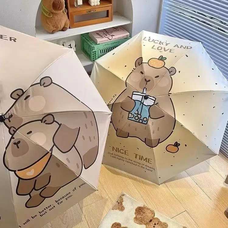 Capybara Cute Cartoon Design Automatic Umbrella Windproof UV Protection Umbrella for Women Girls Sunny and Rainy Folding Umbrella R250724
