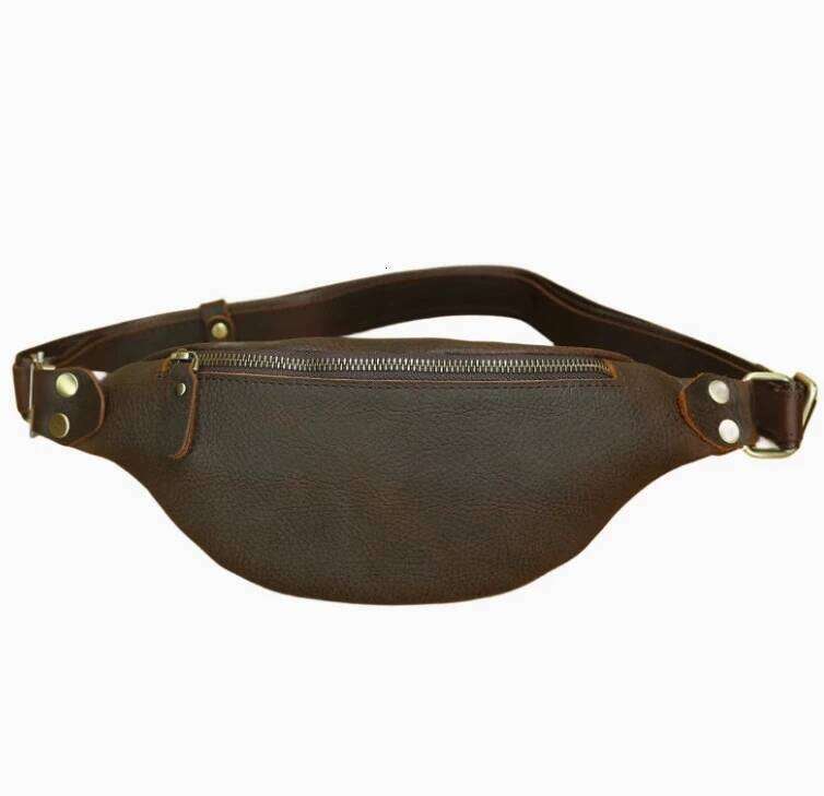 Vintage Men's Crazy Horse Waist Top Layer Cowhide Messenger Genuine Leather Outdoor Sports Cycling Chest Bag