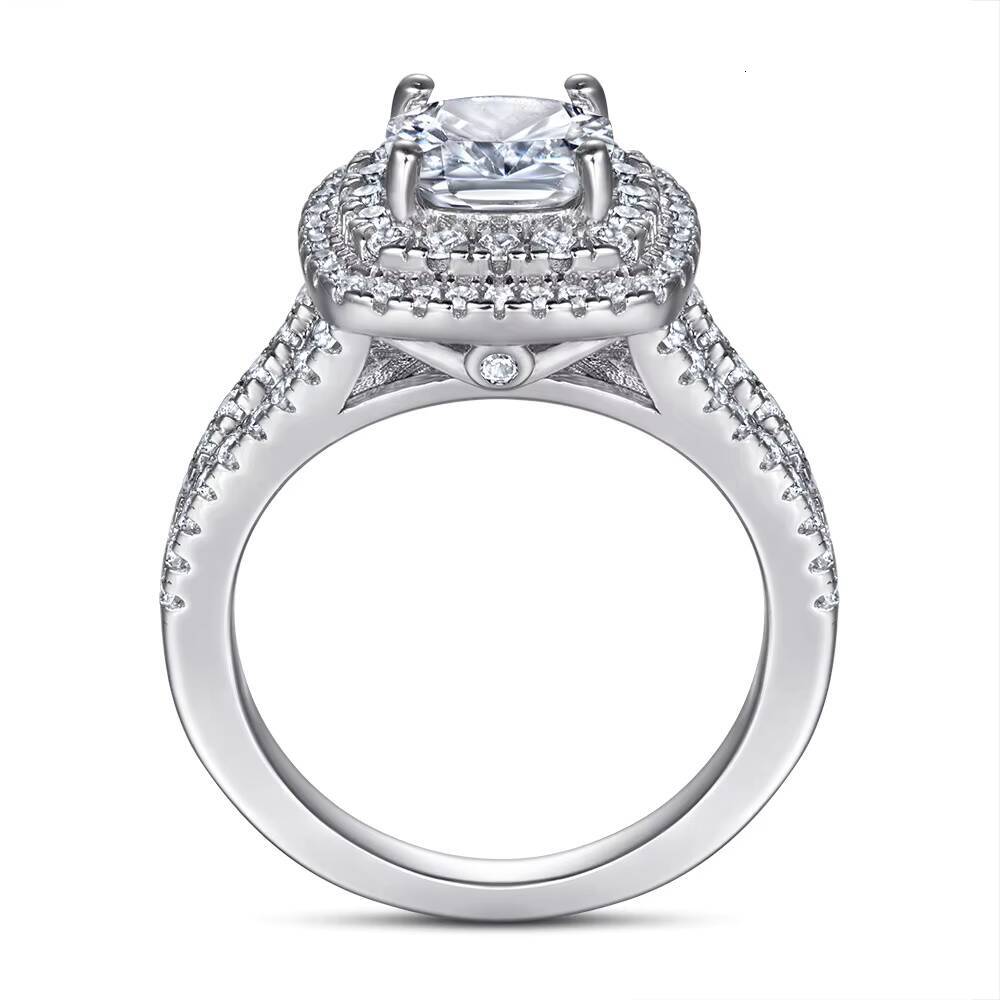 925 Silver Womens Double-Row Engagement Ring for Bride Stylish Stainless Steel Fashion Moissanite Rings for Wedding Ceremony